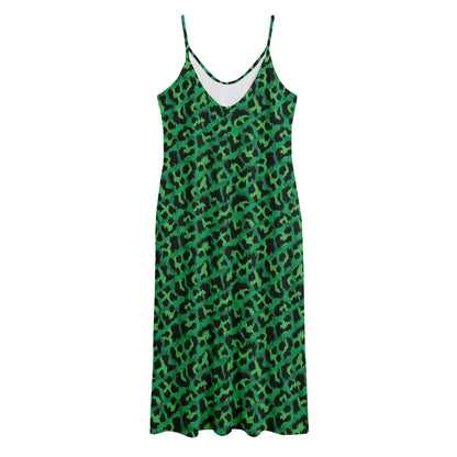 Green Leopard Print Jersey Midi Cami Dress