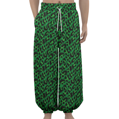 Green Leopard Print Lantern Pants