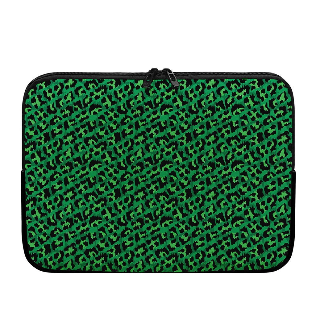 Green Leopard Print Laptop Sleeve