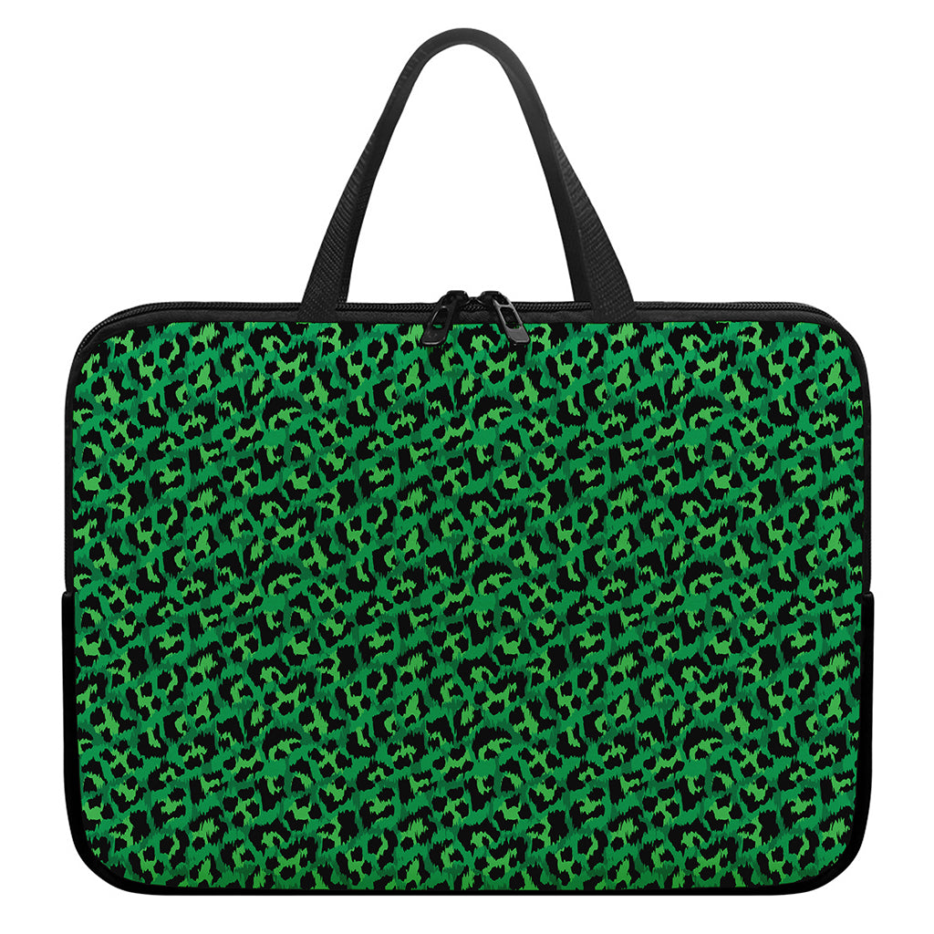 Green Leopard Print Laptop Sleeve With Handle