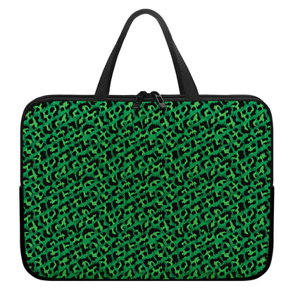 Green Leopard Print Laptop Sleeve With Handle