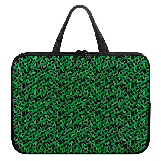 Green Leopard Print Laptop Sleeve With Handle