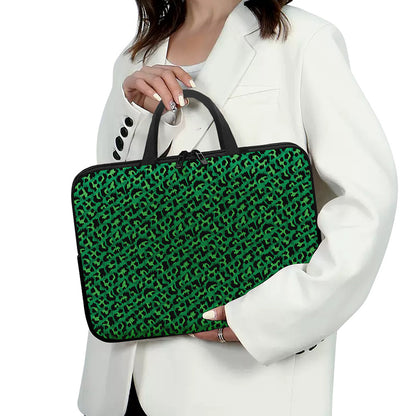 Green Leopard Print Laptop Sleeve With Handle