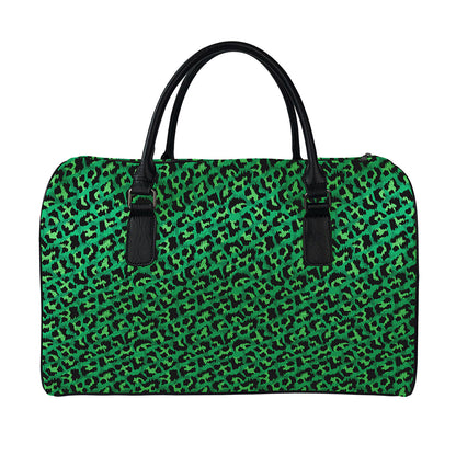 Green Leopard Print Leather Duffle Bag