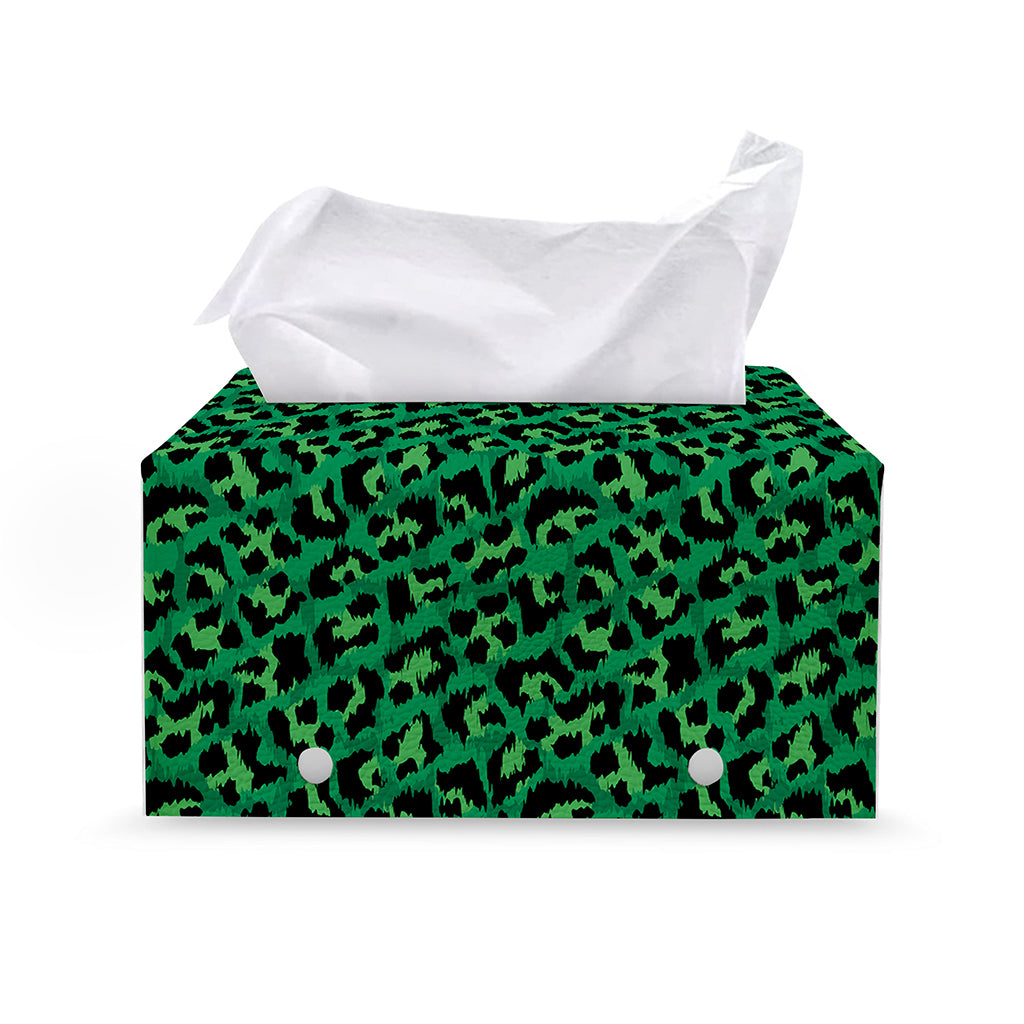 Green Leopard Print Leather Tissue Box Cover