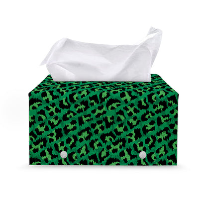 Green Leopard Print Leather Tissue Box Cover