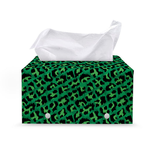 Green Leopard Print Leather Tissue Box Cover