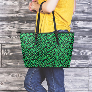 Green Leopard Print Leather Tote Bag