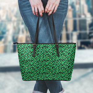 Green Leopard Print Leather Tote Bag