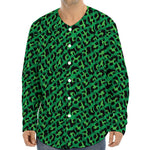 Green Leopard Print Long Sleeve Baseball Jersey