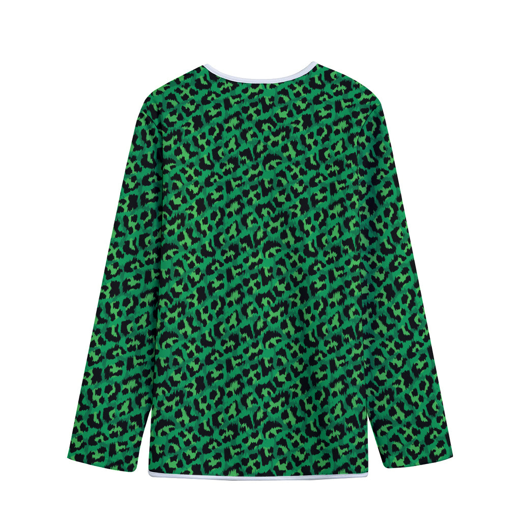 Green Leopard Print Long Sleeve Short Coat