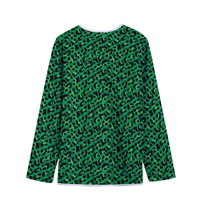 Green Leopard Print Long Sleeve Short Coat
