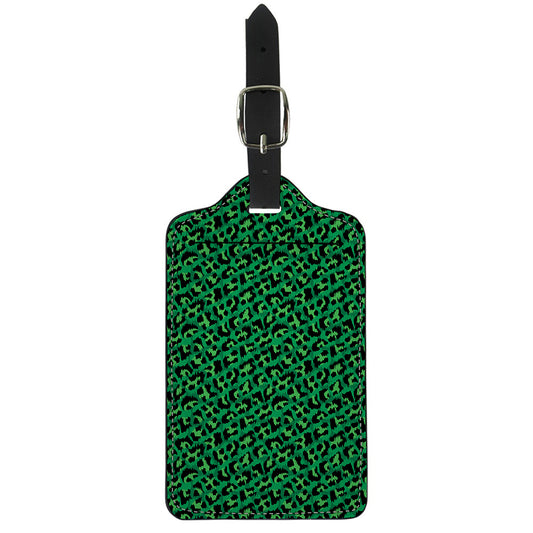 Green Leopard Print Luggage Tag