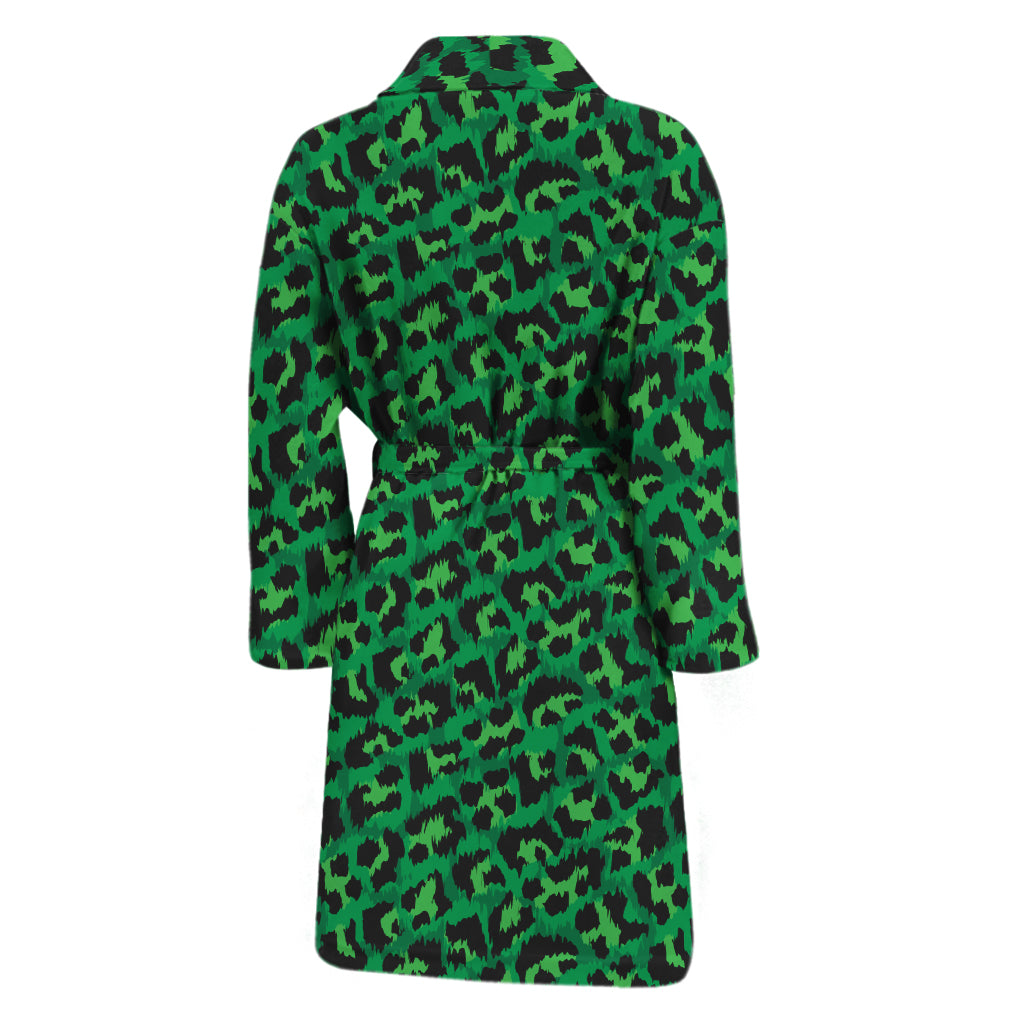 Green Leopard Print Men's Bathrobe