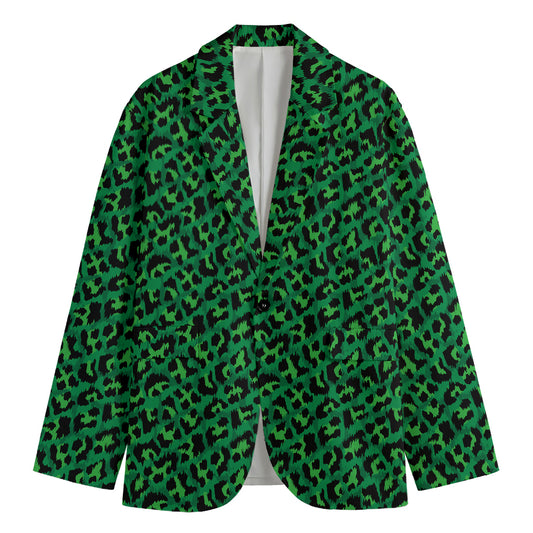 Green Leopard Print Men's Blazer