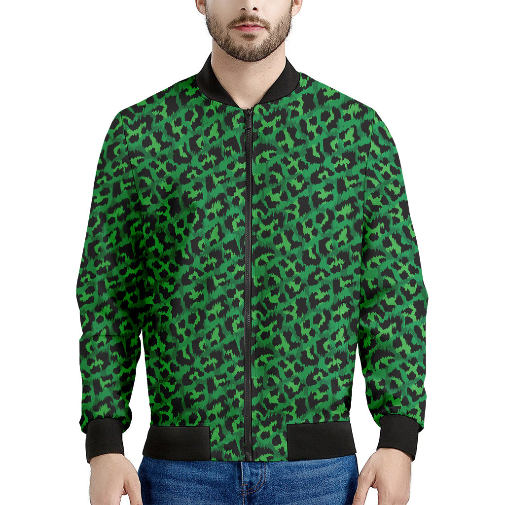 Green Leopard Print Men's Bomber Jacket