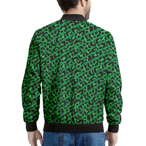 Green Leopard Print Men's Bomber Jacket