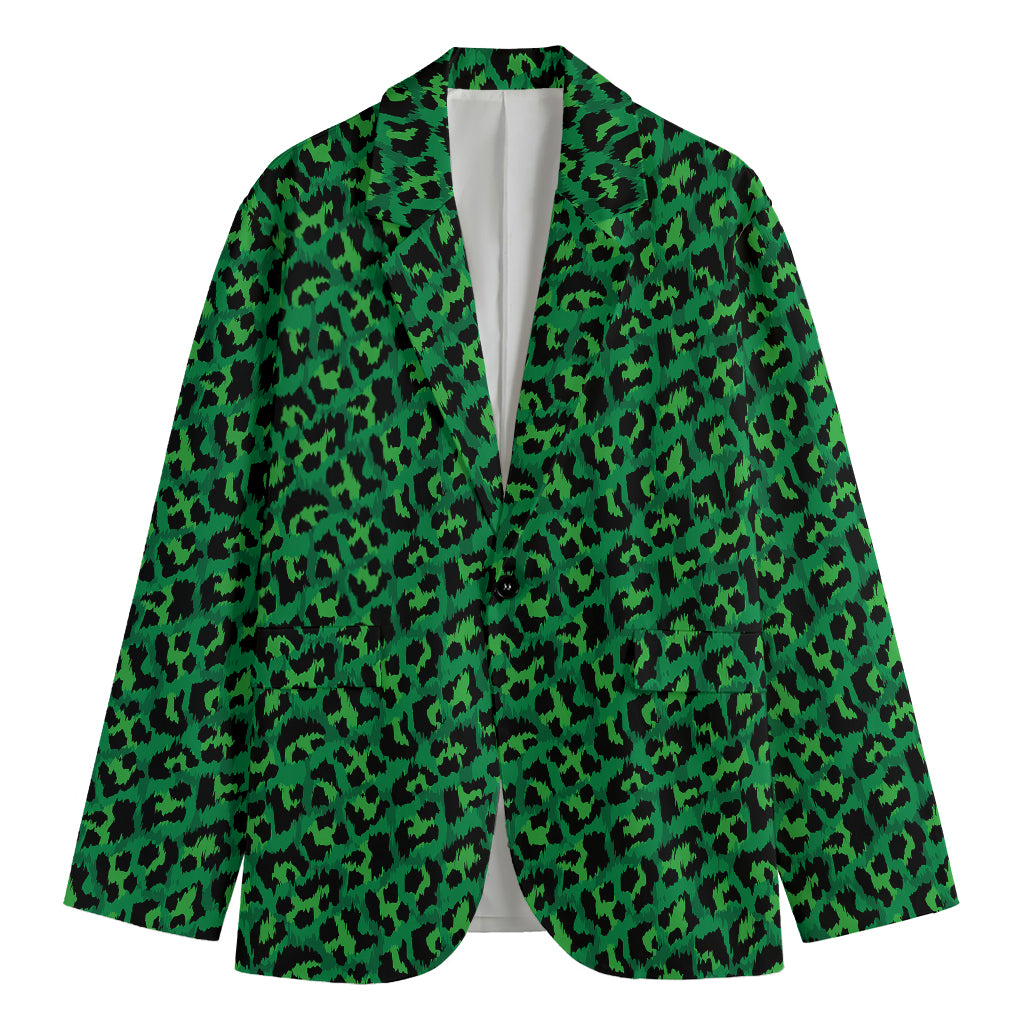 Green Leopard Print Men's Cotton Blazer