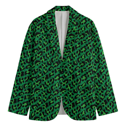 Green Leopard Print Men's Cotton Blazer