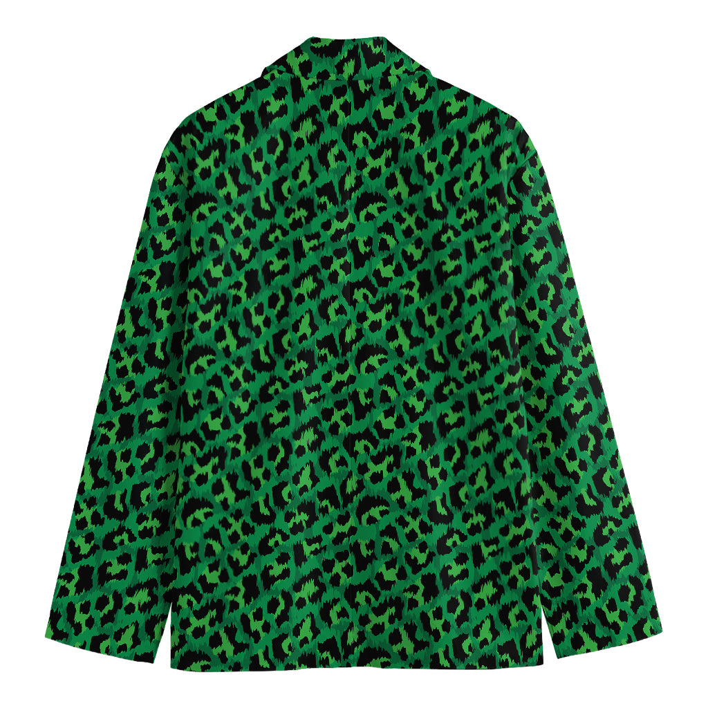 Green Leopard Print Men's Cotton Blazer