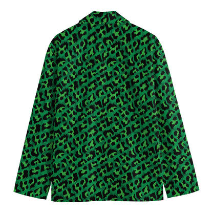 Green Leopard Print Men's Cotton Blazer