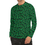 Green Leopard Print Men's Long Sleeve Rash Guard