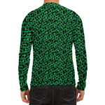 Green Leopard Print Men's Long Sleeve Rash Guard