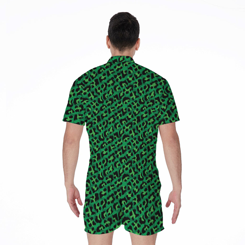 Green Leopard Print Men's Rompers