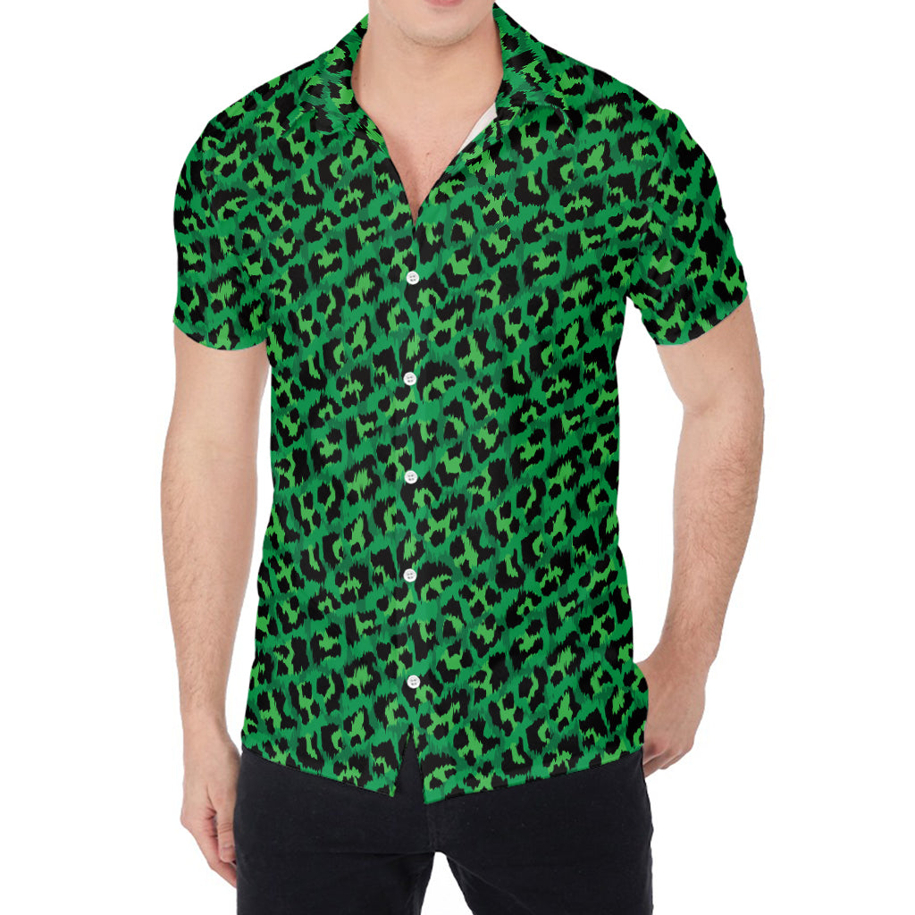 Green Leopard Print Men's Shirt