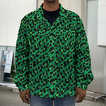 Green Leopard Print Men's Shirt Jacket