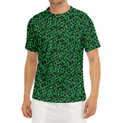 Green Leopard Print Men's Short Sleeve Rash Guard