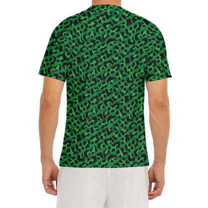 Green Leopard Print Men's Short Sleeve Rash Guard