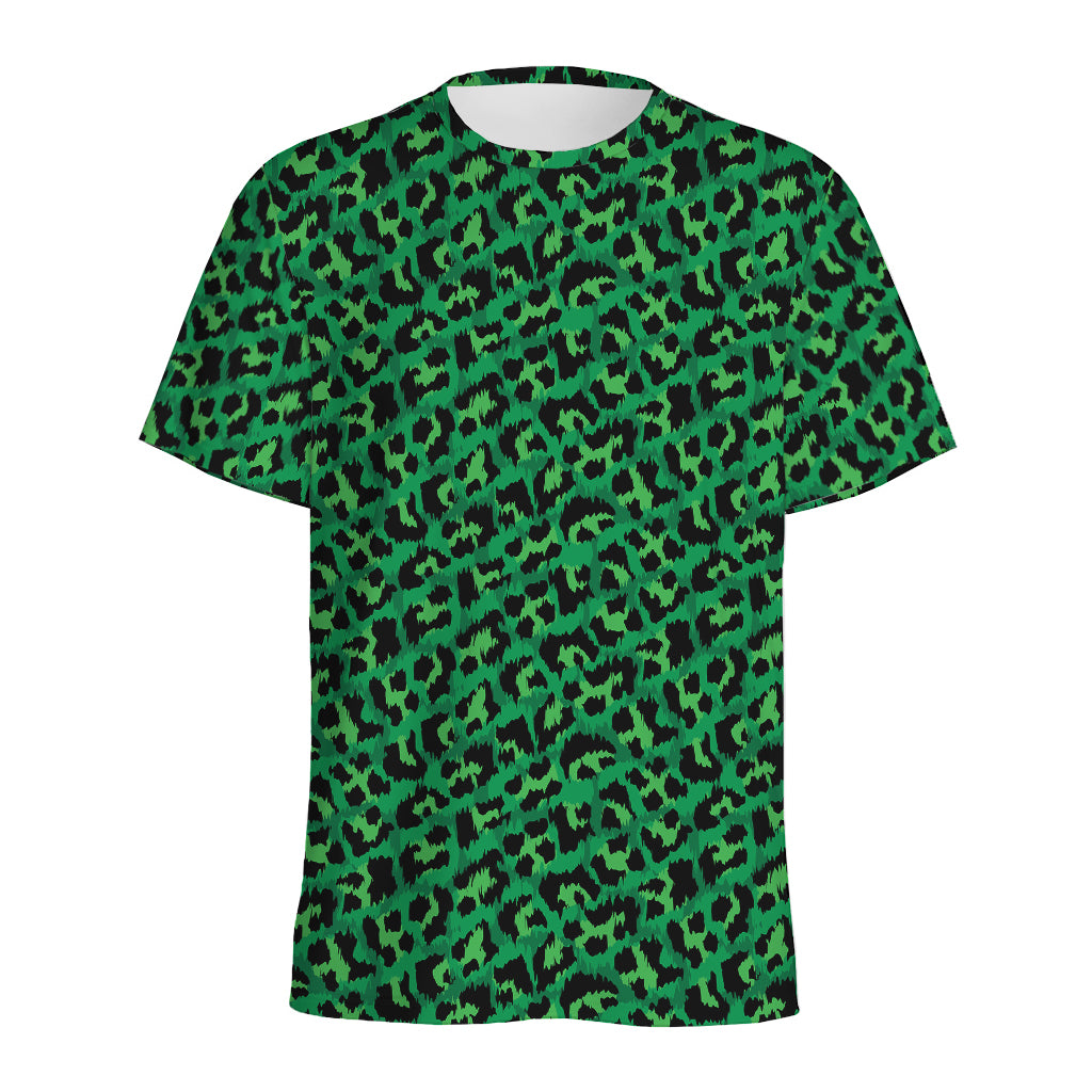 Green Leopard Print Men's Sports T-Shirt