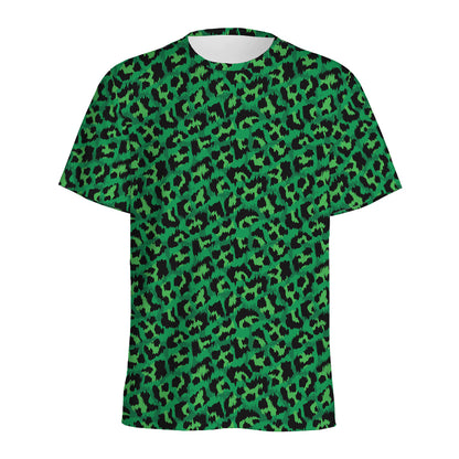 Green Leopard Print Men's Sports T-Shirt