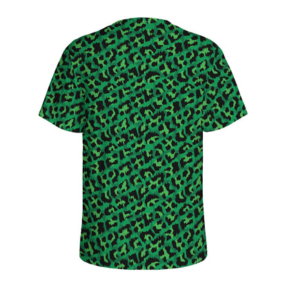 Green Leopard Print Men's Sports T-Shirt