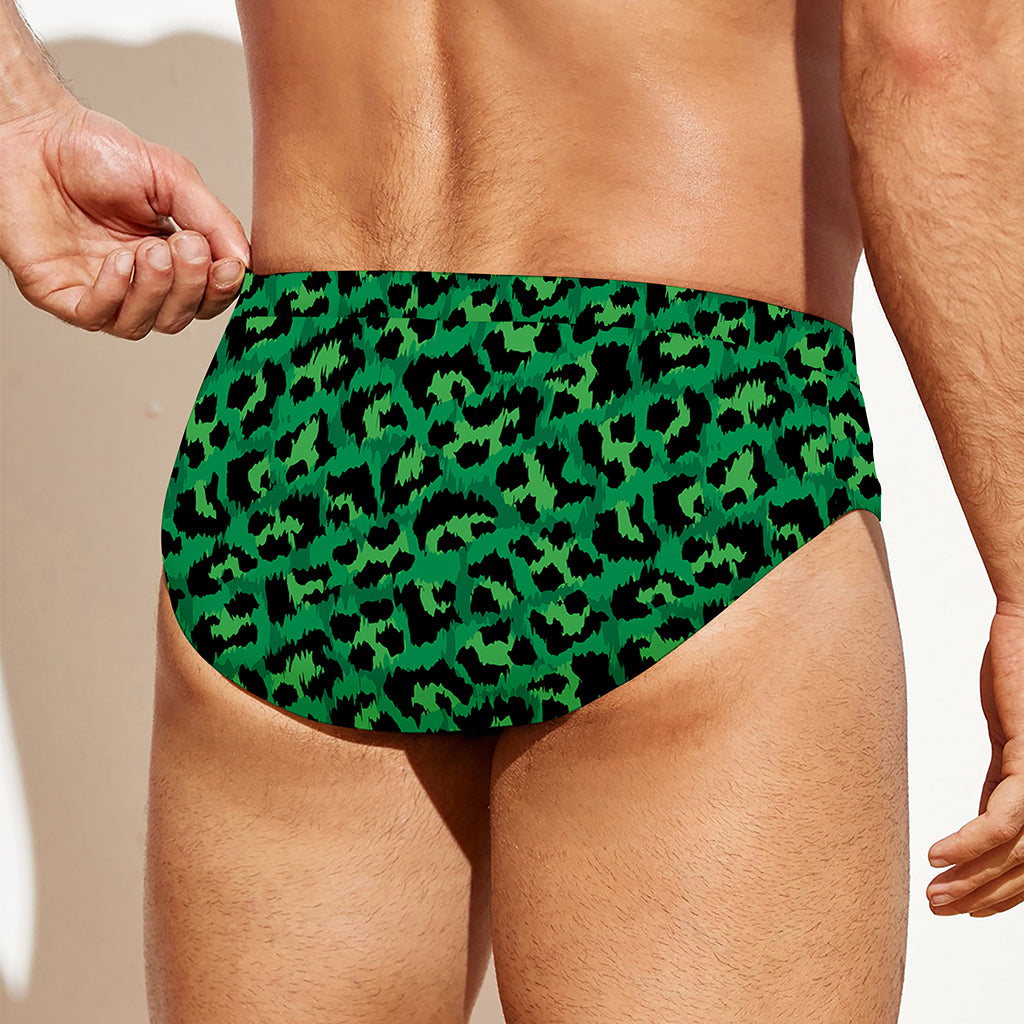 Green Leopard Print Men's Swim Briefs