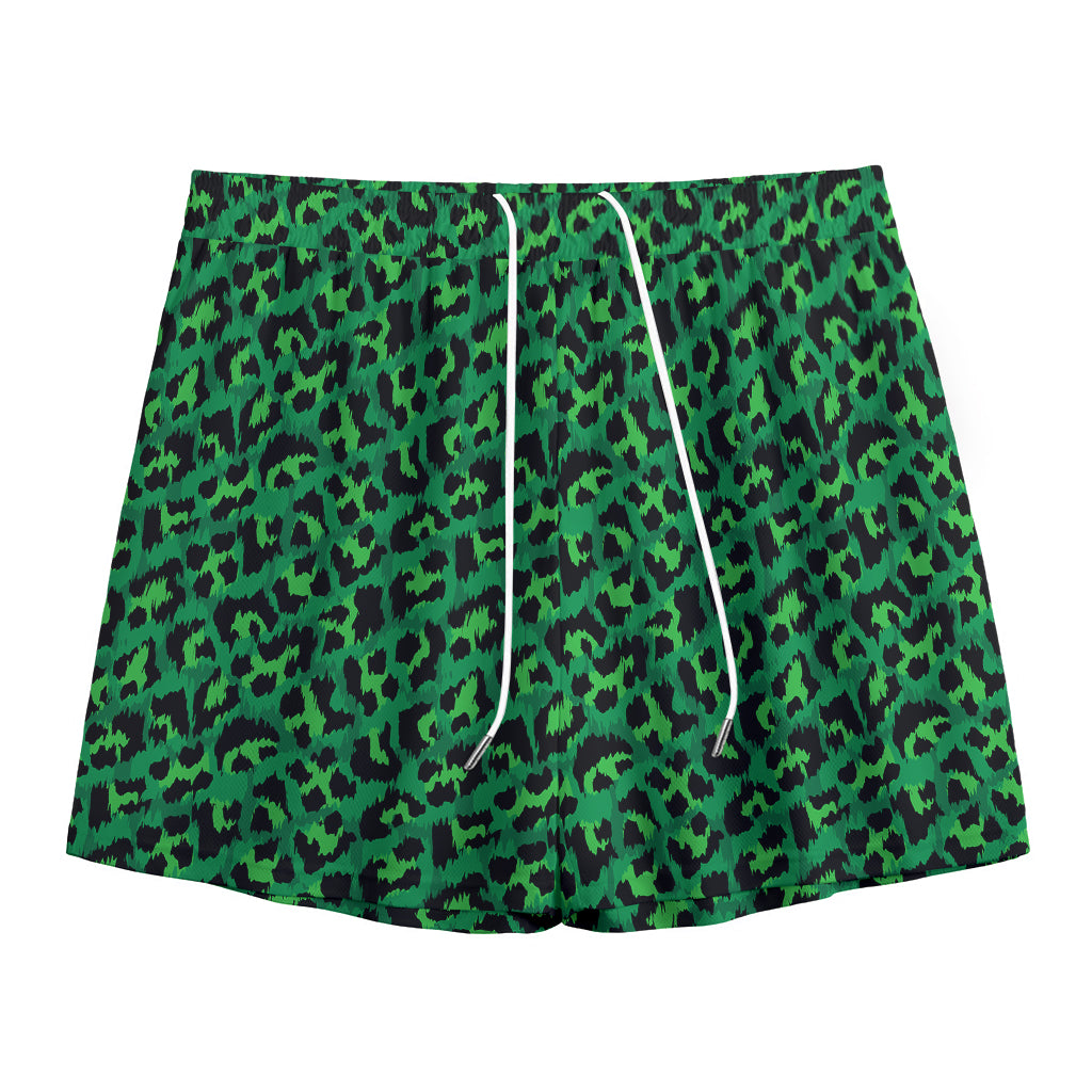 Green Leopard Print Mesh Shorts