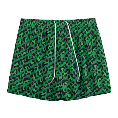 Green Leopard Print Mesh Shorts