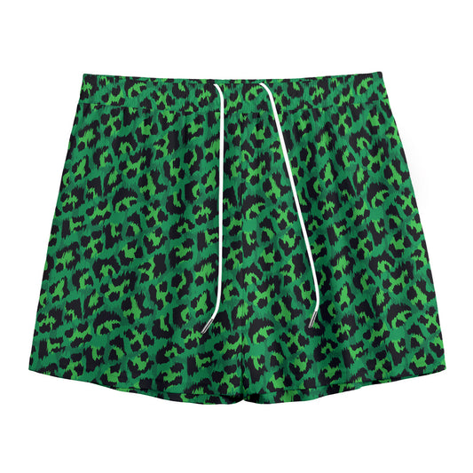 Green Leopard Print Mesh Shorts