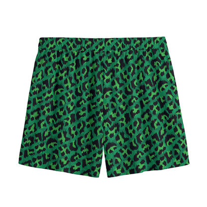 Green Leopard Print Mesh Shorts