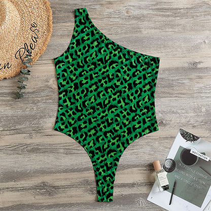 Green Leopard Print One Shoulder Bodysuit