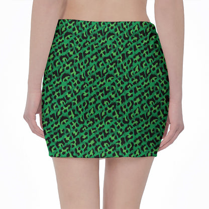 Green Leopard Print Pencil Mini Skirt