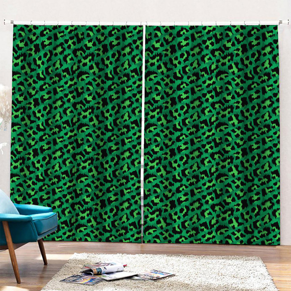 Green Leopard Print Pencil Pleat Curtains