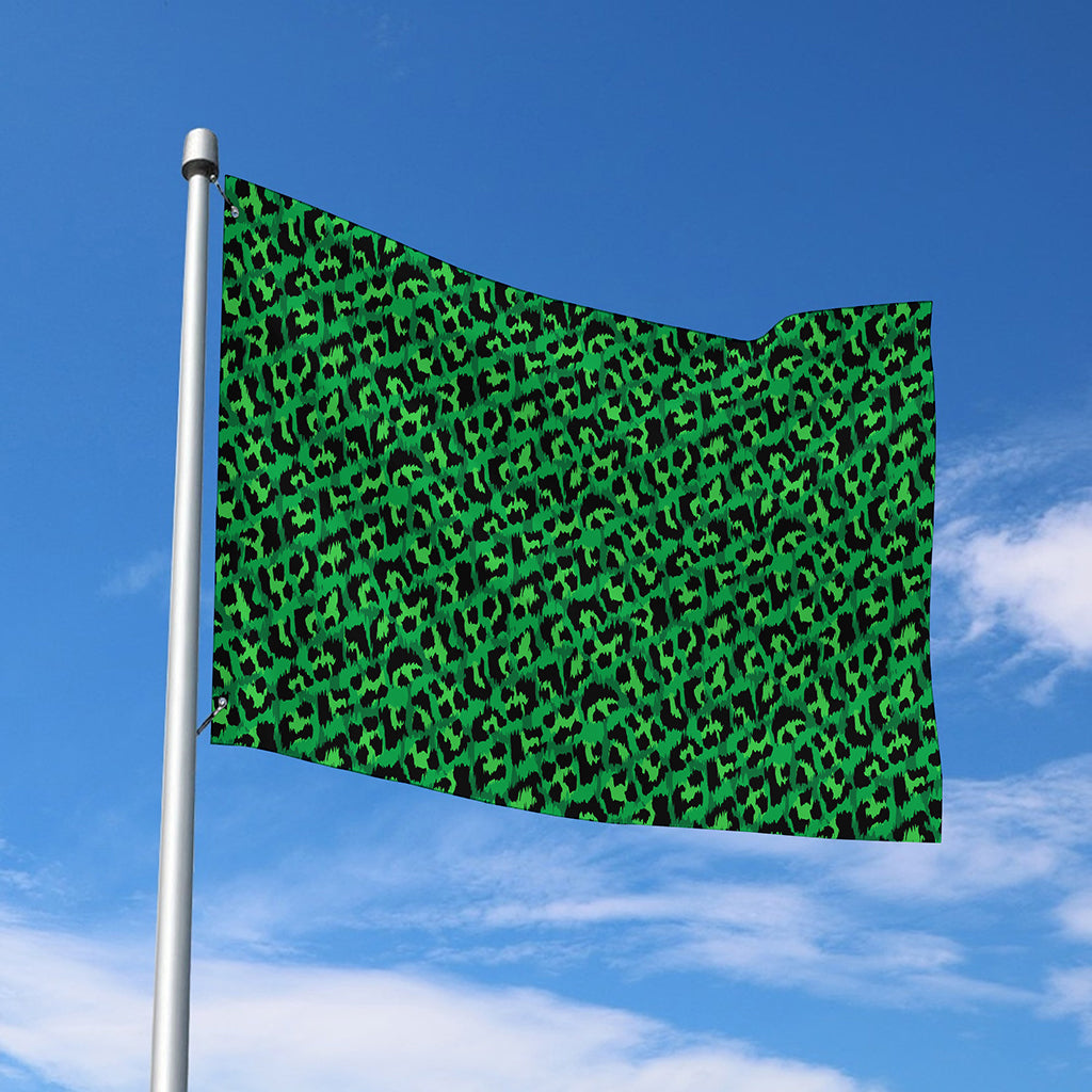 Green Leopard Print Polyester Flag