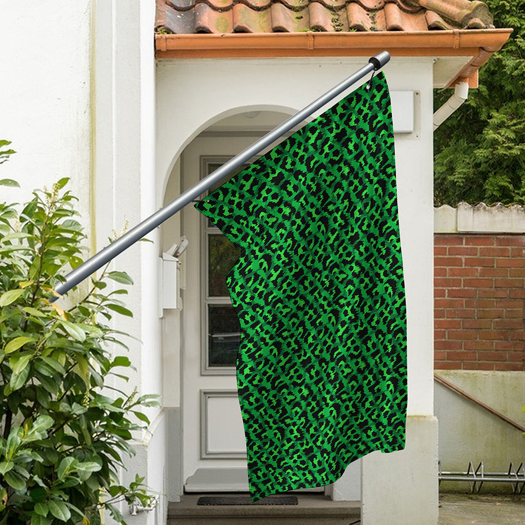 Green Leopard Print Polyester Flag
