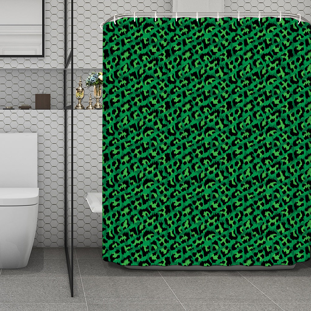 Green Leopard Print Polyester Shower Curtain