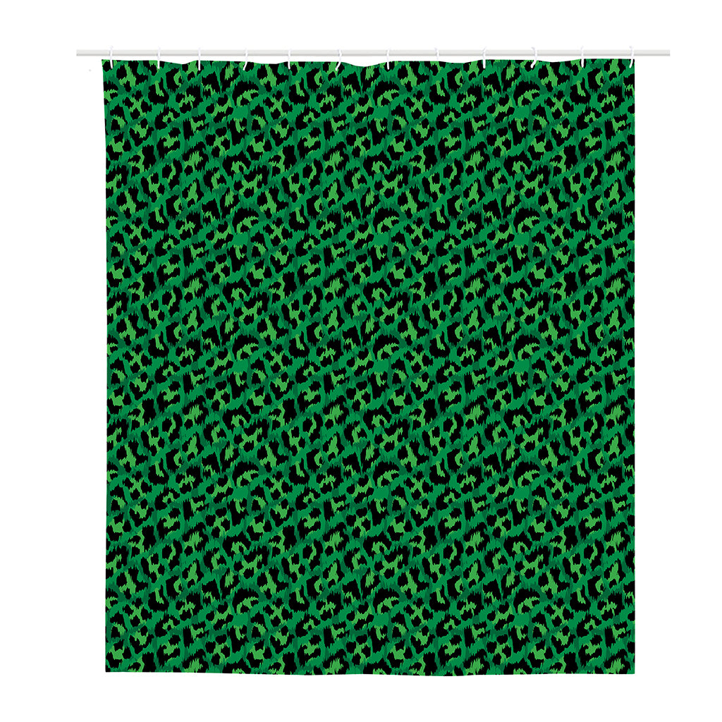 Green Leopard Print Polyester Shower Curtain