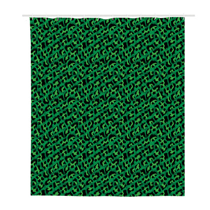 Green Leopard Print Polyester Shower Curtain