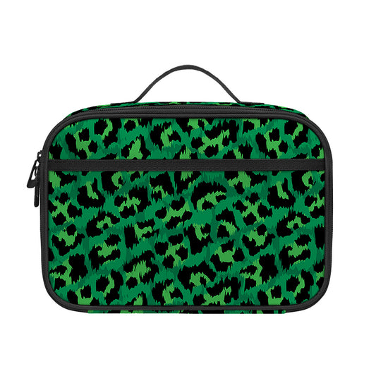 Green Leopard Print Portable Lunch Bag