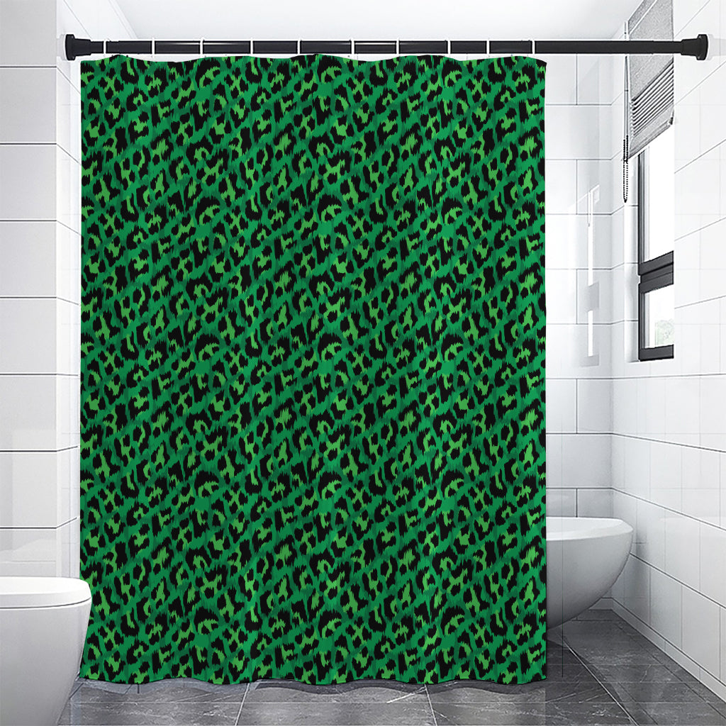 Green Leopard Print Premium Shower Curtain